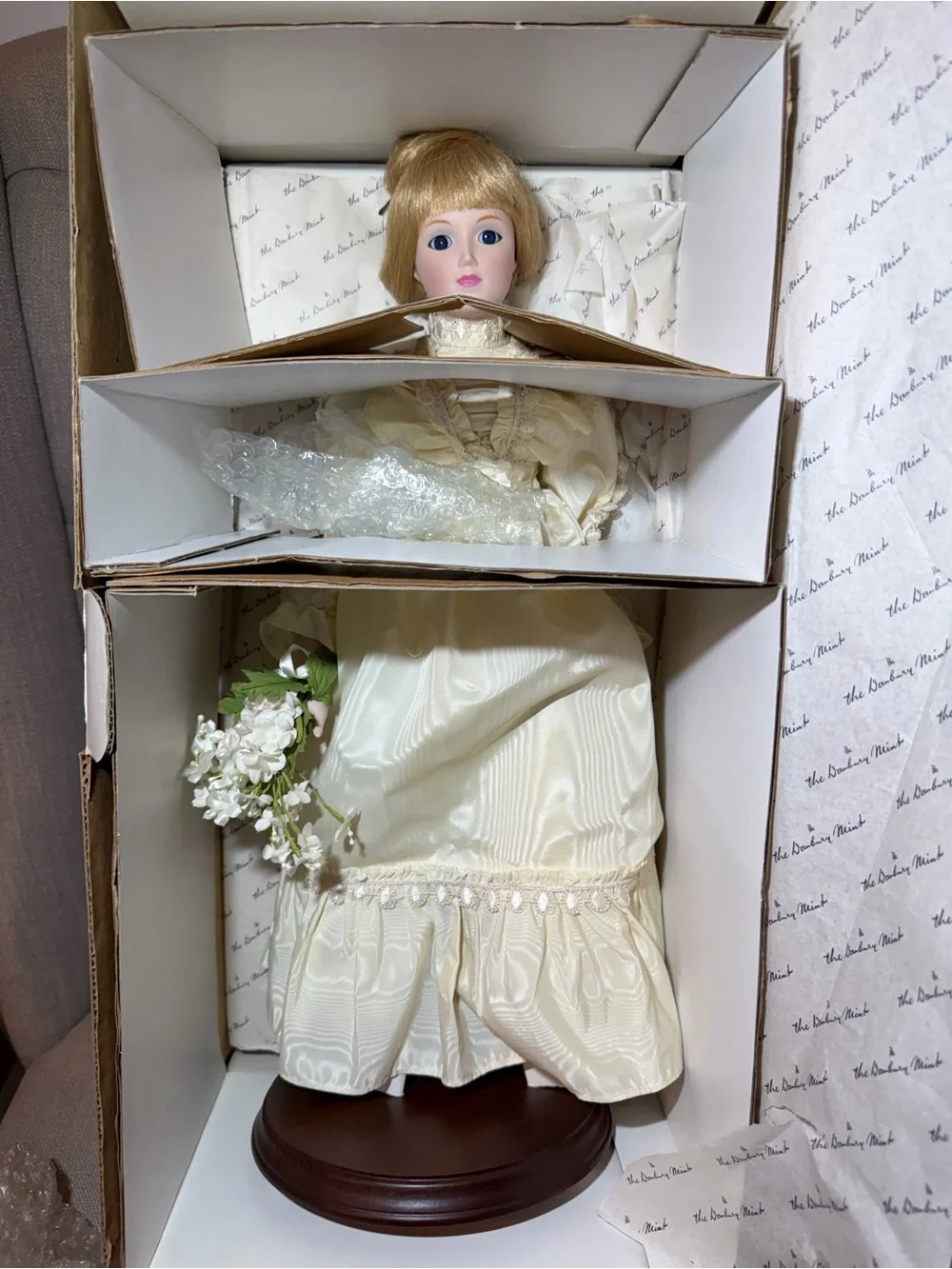 Danbury Mint Porcelain Bride Doll in Cream and Blonde